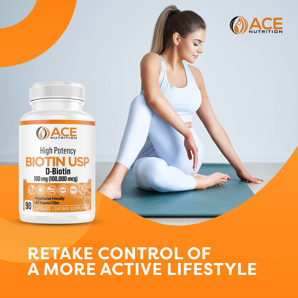 ACE NUTRITION Biotin USP ingredients panel highlights pure formula