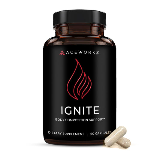 ACEWORKZ Ignite fat burner bottle for steady energy and appetite support.