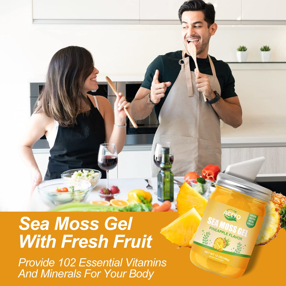 ACEYO Sea Moss Gel GMP-certified facility badge signaling safety.