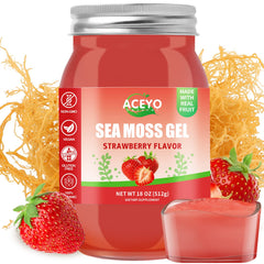 ACEYO Irish Sea Moss Gel strawberry 18oz bottle, nutrient-rich daily option