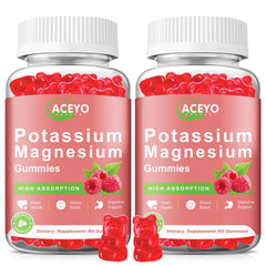 ACEYO potassium magnesium gummies raspberry bottle highlights a tasty daily wellness support.