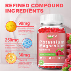 ACEYO potassium magnesium serving size image illustrates two gummies per serving.