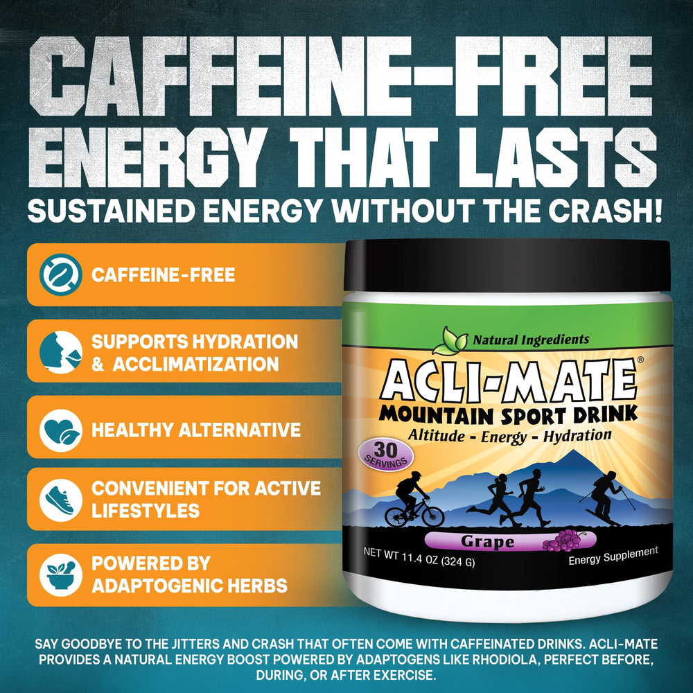 Acli-Mate Mountain Drink powder being poured for easy hydration.
