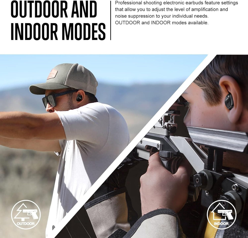 ACT FIRES shooting earbuds worn during shooting for noise reduction.