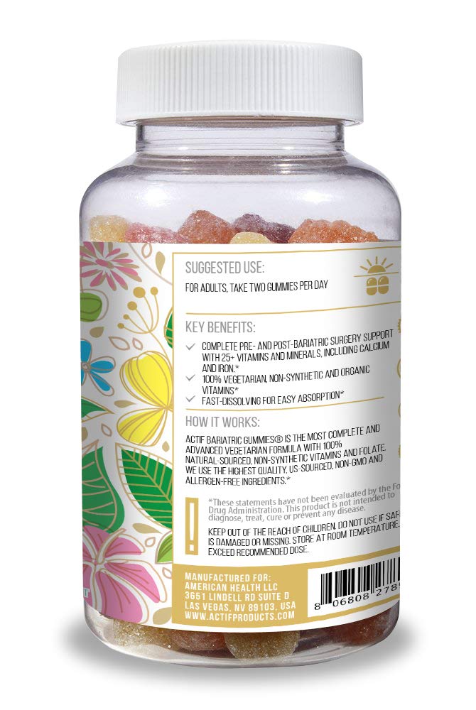 ACTIF Bariatric Gummies nutrition panel with comprehensive vitamin and mineral coverage.