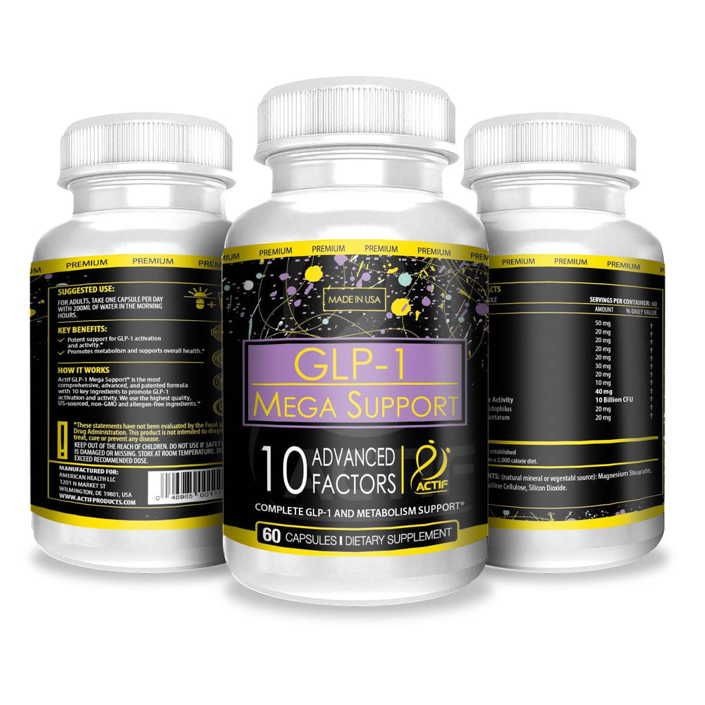 ACTIF GLP-1 Mega Support probiotics capsules demonstrating probiotic blend