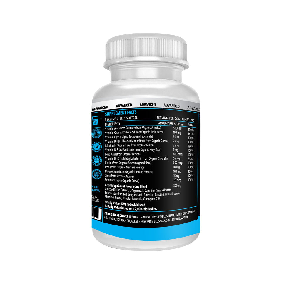 ACTIF MegaCount for Men bottle label with ingredients and branding