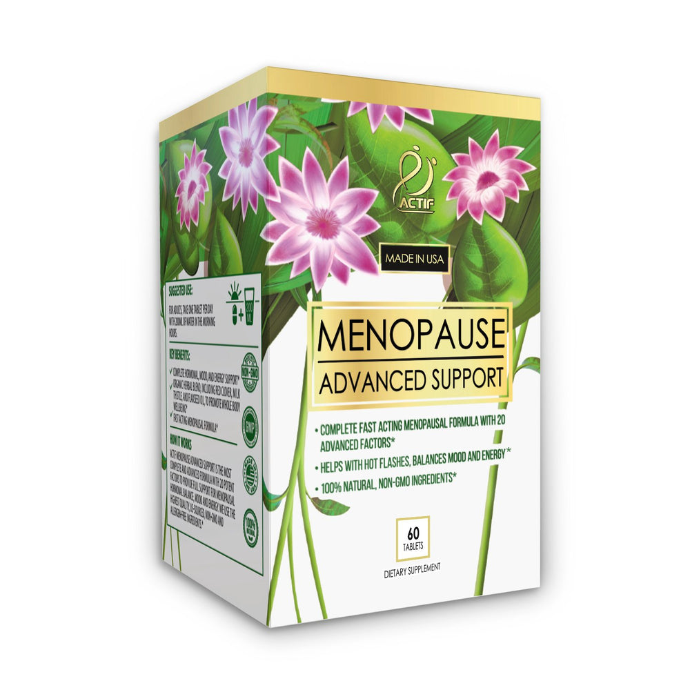 ACTIF Menopause Advanced Support bottle promotes daily balance.