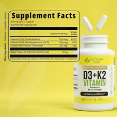 Activa Labs Vitamin D3 & K2 bottle on desk signals convenient daily supplementation.