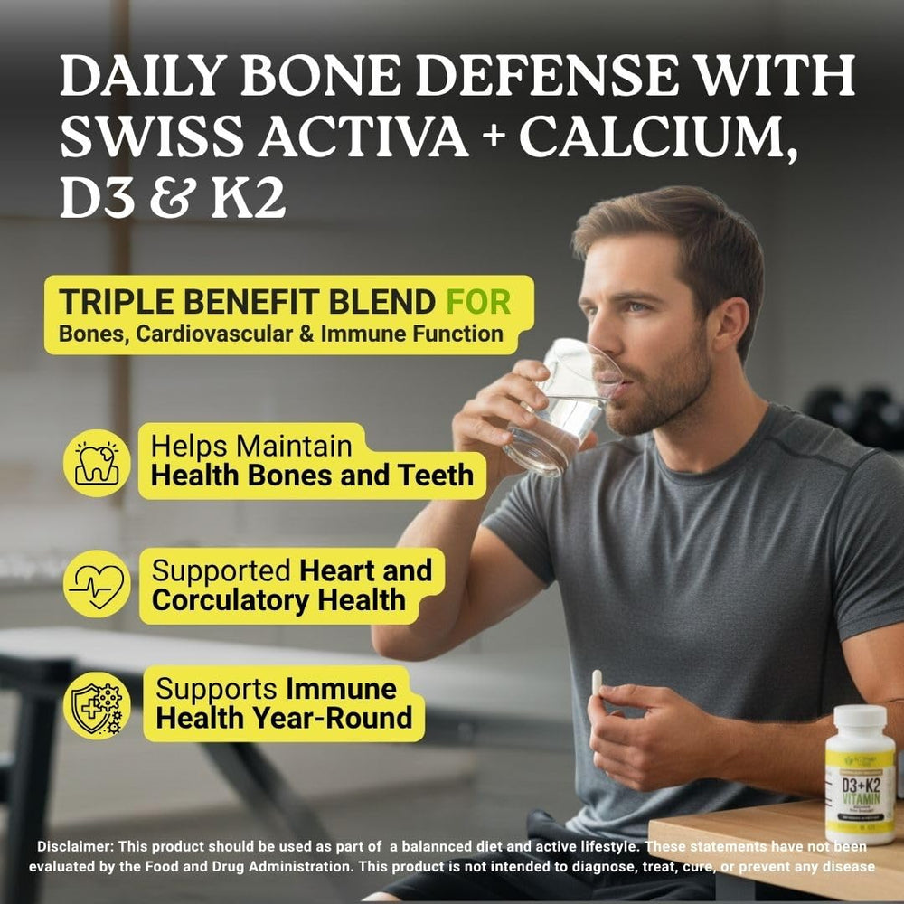 Activa Labs Vitamin D3 & K2 capsules row emphasizes triple-action daily wellness.