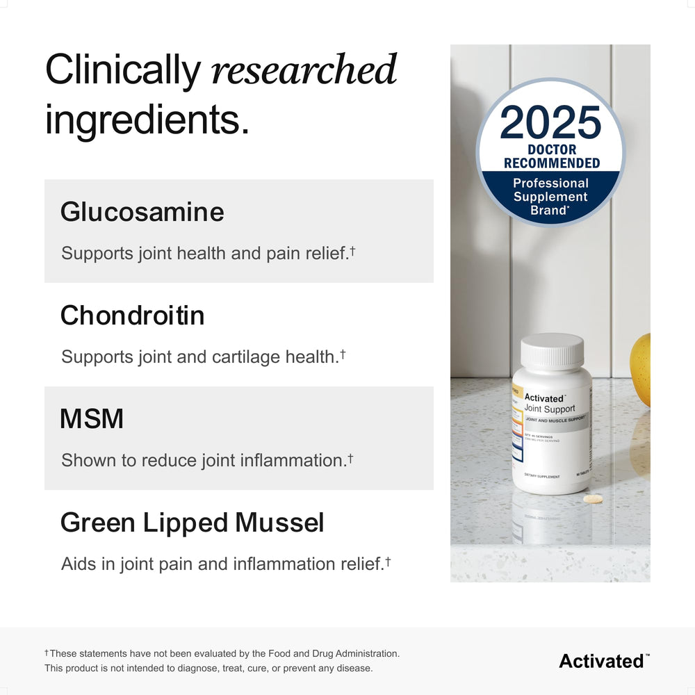 Activated Joint Support packaging on display emphasizes premium, doctor-approved formulation.