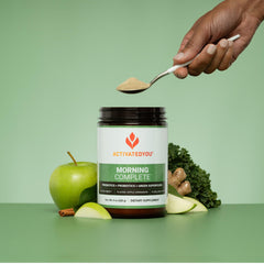 ActivatedYOU Morning Complete Apple Cinnamon aroma and scoop in a glass
