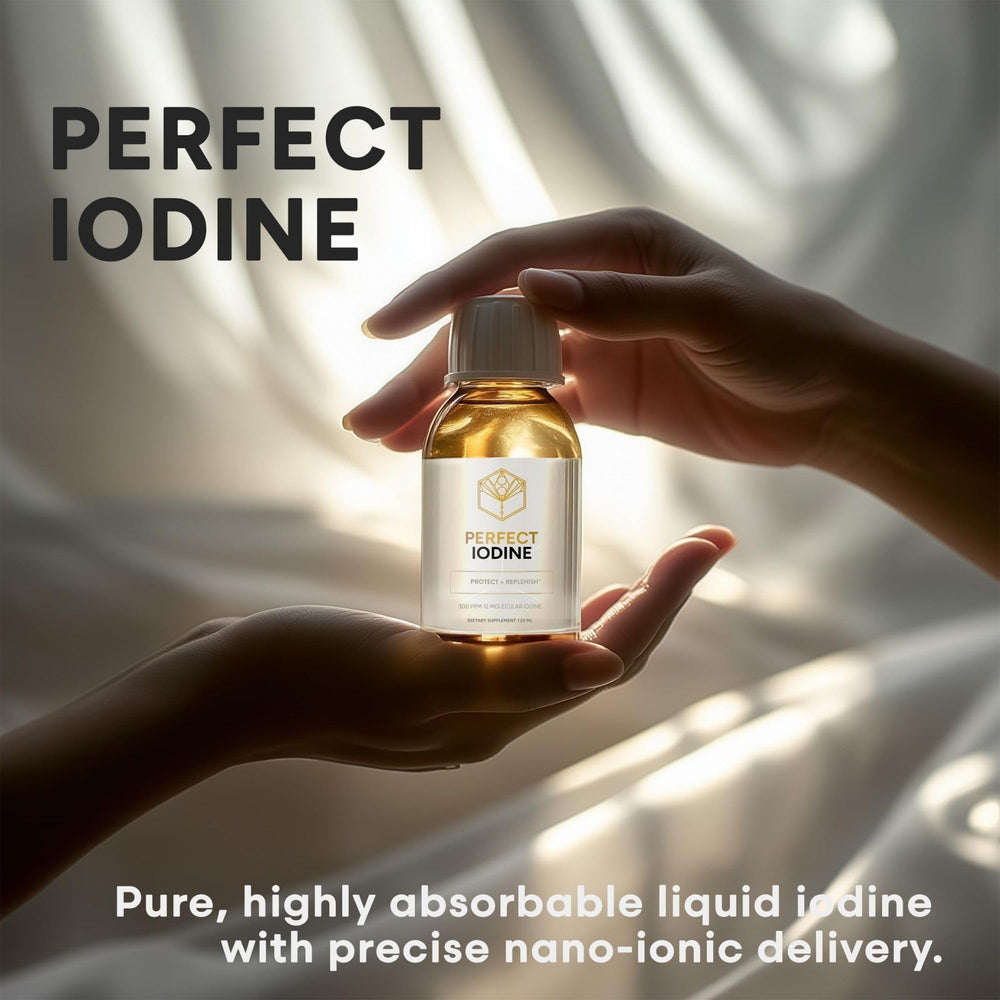 Activation Iodine Solution clear liquid in a glass bottle for skin care.