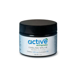 Active Milligrams Hemp Cooling Salve packaging highlights on-the-go convenience.