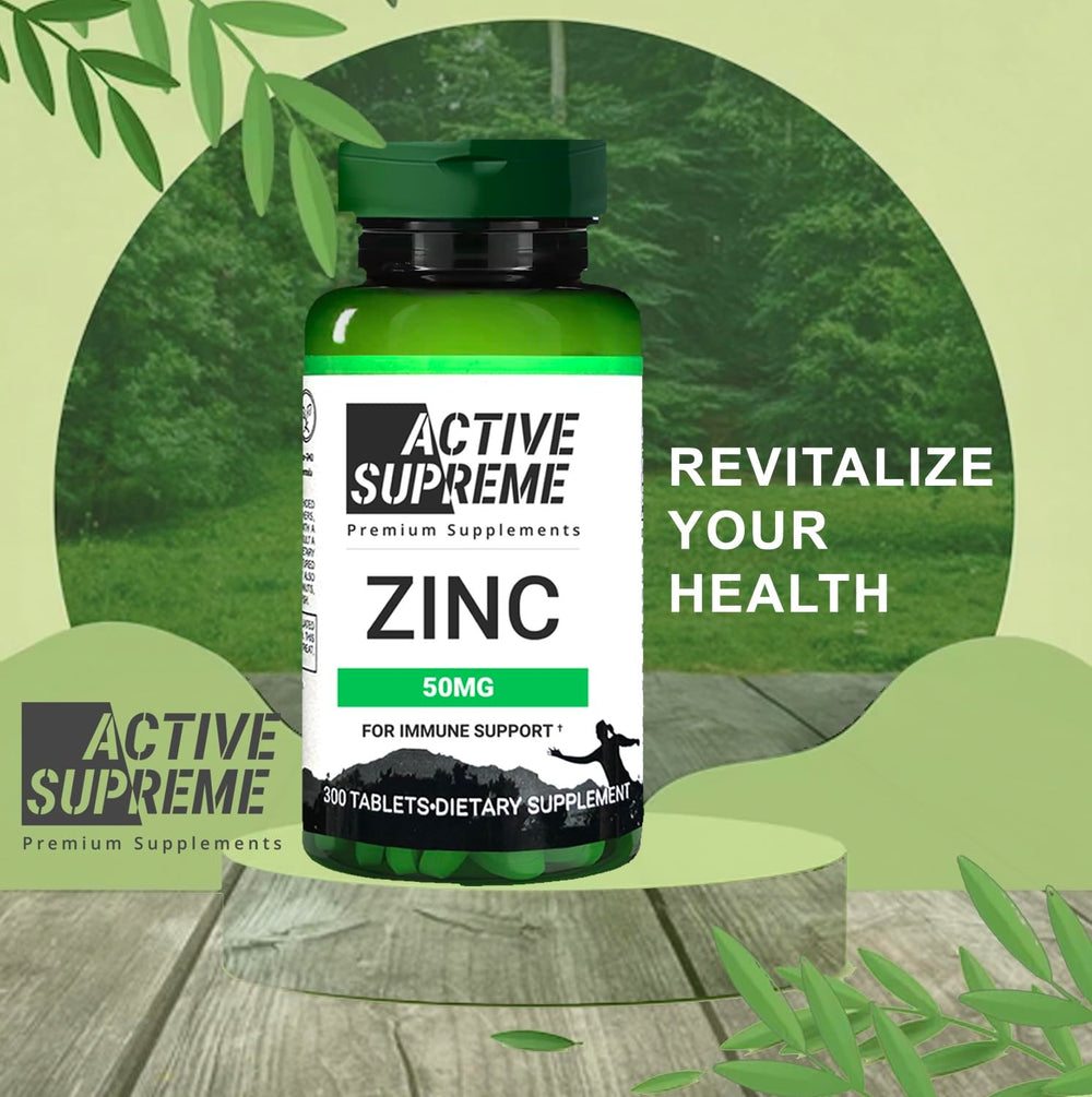 Active Supreme Zinc Citrate 50 mg pills showcasing long-lasting daily supply