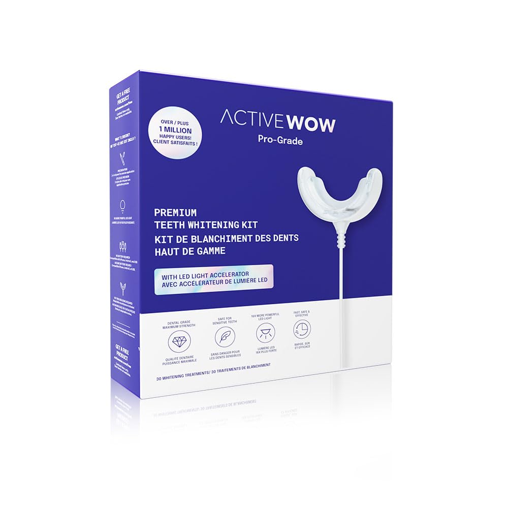 Active Wow LED-light close-up shows fast whitening action for a brighter smile.