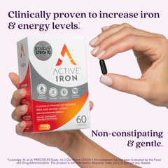 Active Iron capsules being poured for easy daily supplementation.
