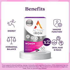 Active Iron ingredients panel highlighting vitamins and minerals for women