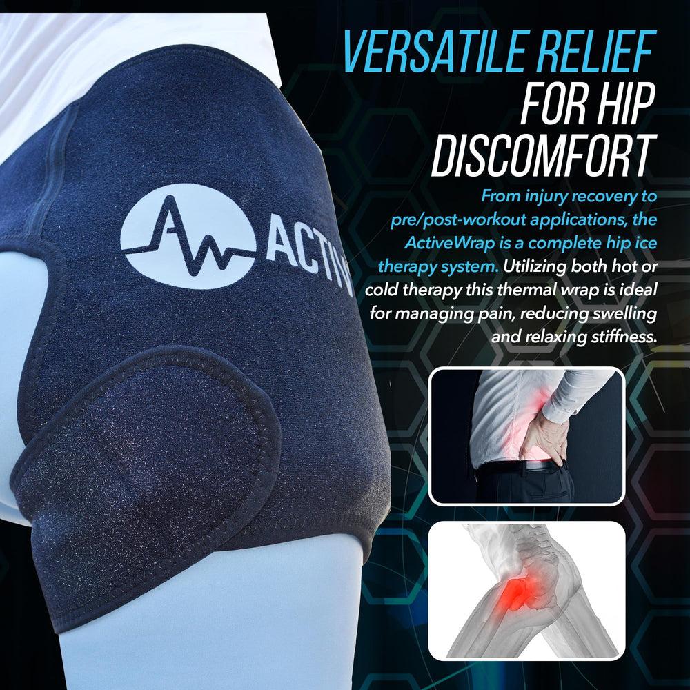ActiveWrap hip wrap shown for right or left hip coverage while active.