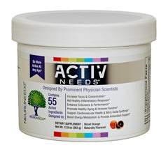 ActivNeeds bottle and scoop show the blood orange flavor for clean energy