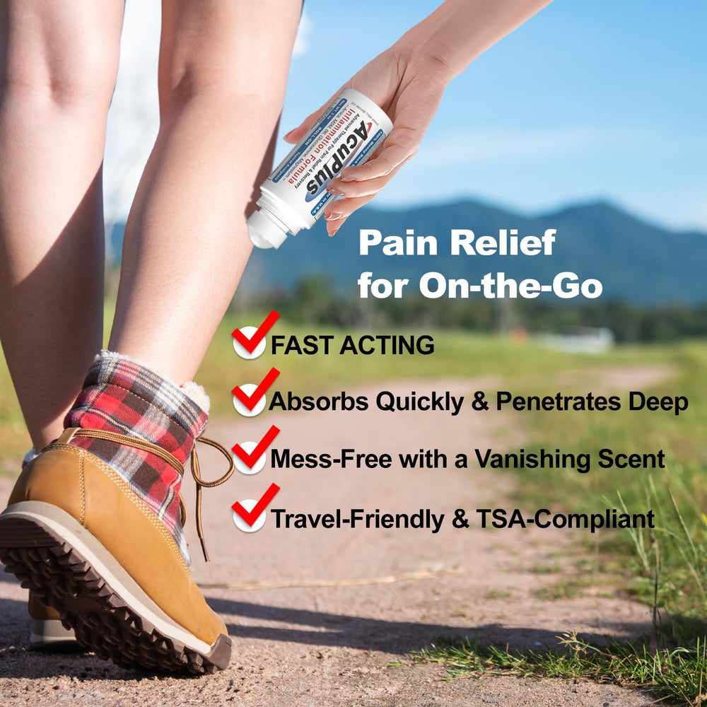 AcuPlus roll-on targets arthritis and bursitis joint pain for broader relief.