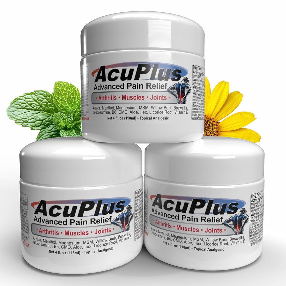 AcuPlus Pain Relief Cream bottle pour for quick joint comfort