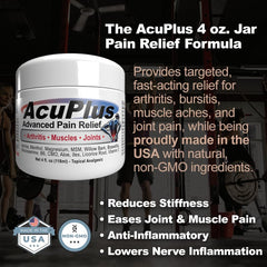 AcuPlus Pain Relief Cream label closeup showing quality