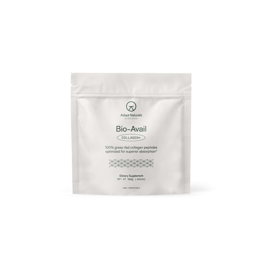 Adapt Naturals Bio-Avail Collagen+ scoop in a mug for easy daily use benefiting skin and joints