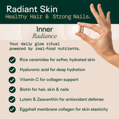 Adapt Naturals Inner Radiance capsules closeup highlighting hair and nails nourishment