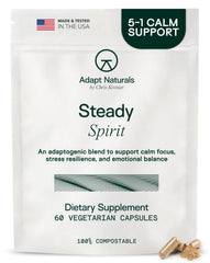 Adapt Naturals Steady Spirit bottle-front promotes calm focus for busy days