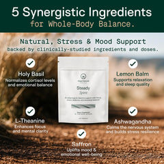Packaging box of Adapt Naturals Steady Spirit shows premium mood and sleep support