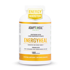 ADAPTOHEAL Energyheal bottle and packaging on a clean surface, signaling natural energy support