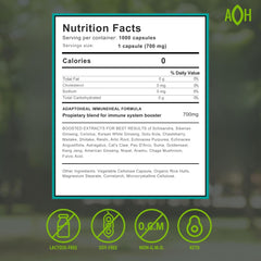 ADAPTOHEAL Immuneheal bottle side shows dosage guidance for easy use