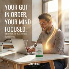 ADAPTOHEAL Intestiplus capsules closeup highlighting herbal blend
