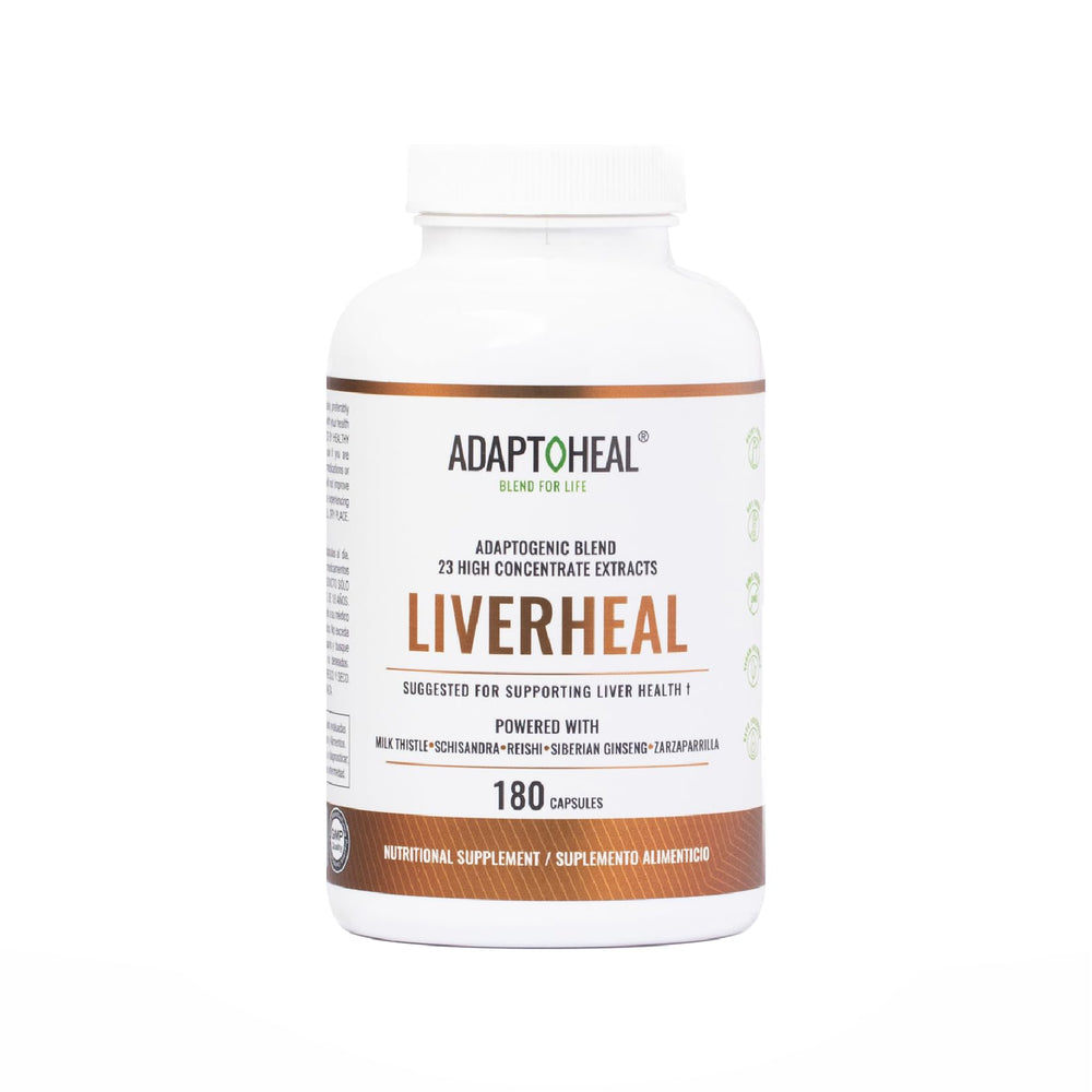 ADAPTOHEAL milk thistle and turmeric bottle illustrates liver-support botanicals.