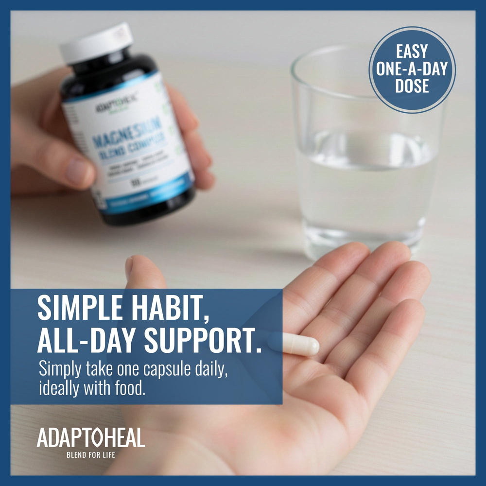 Scene suggesting restful sleep with Adaptoheal for calm relaxation.