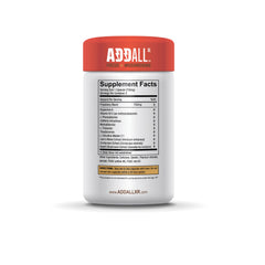 Addall Focus bottle label highlighting memory and energy support for study and work