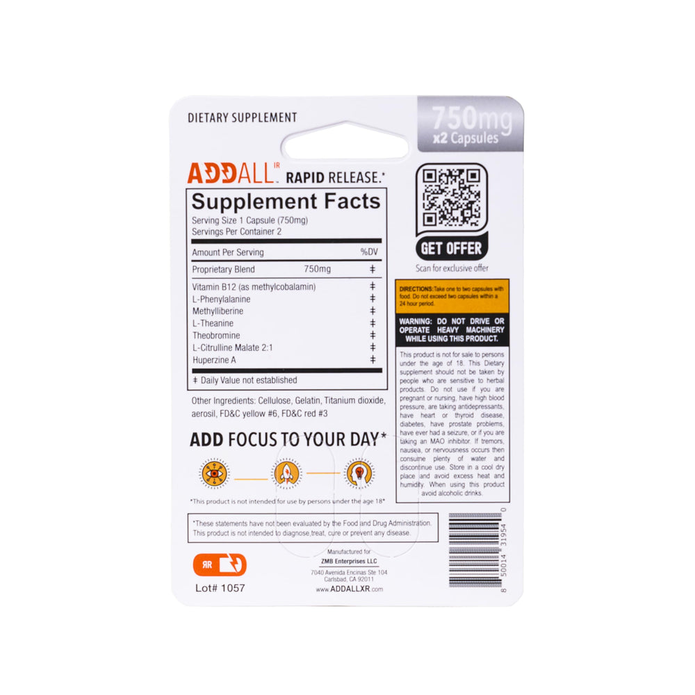 Close-up of Addall Rapid Release capsules emphasizing smooth energy.