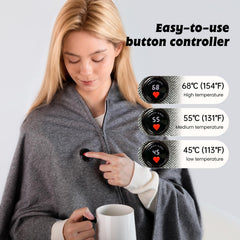 ADD.HERES heating pad shawl control panel shows easy multi-level heat settings