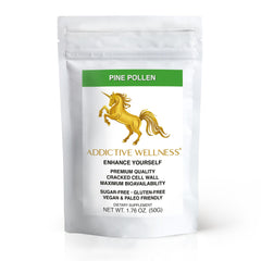 Addictive Wellness Pine Pollen Powder bottle ready for daily smoothies