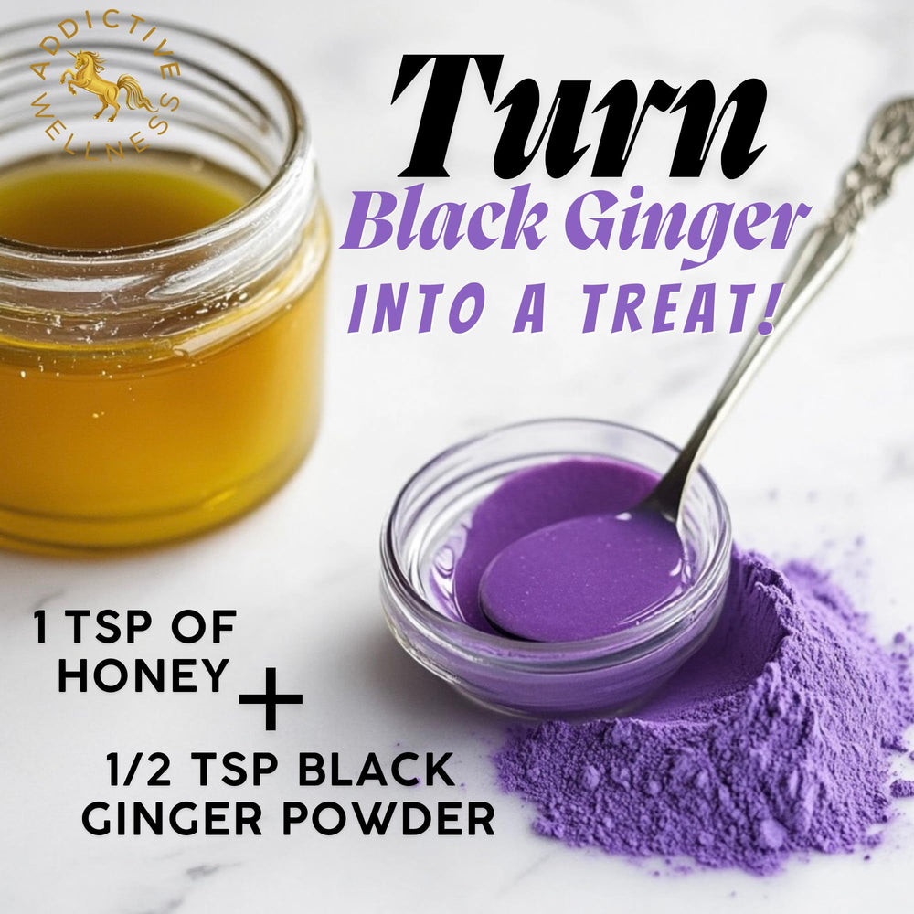 Addictive Wellness Thai Black Ginger box display, emphasizing premium ingredients.
