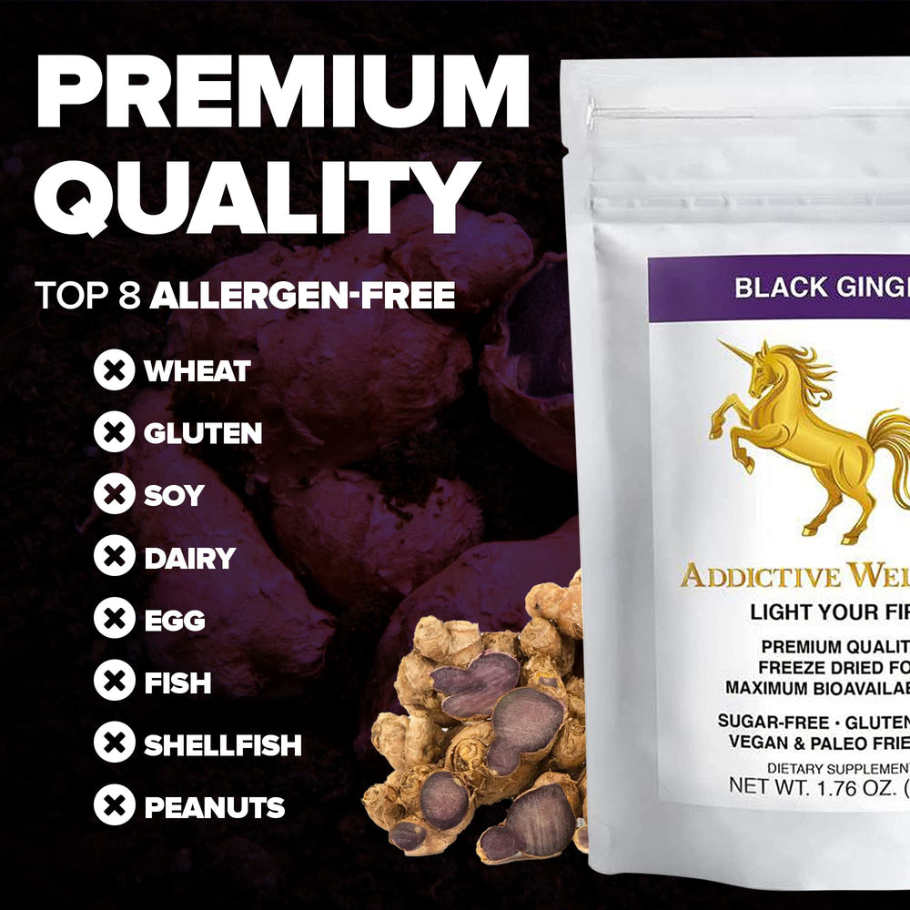 Addictive Wellness Thai Black Ginger packaging on shelf, easy to store.