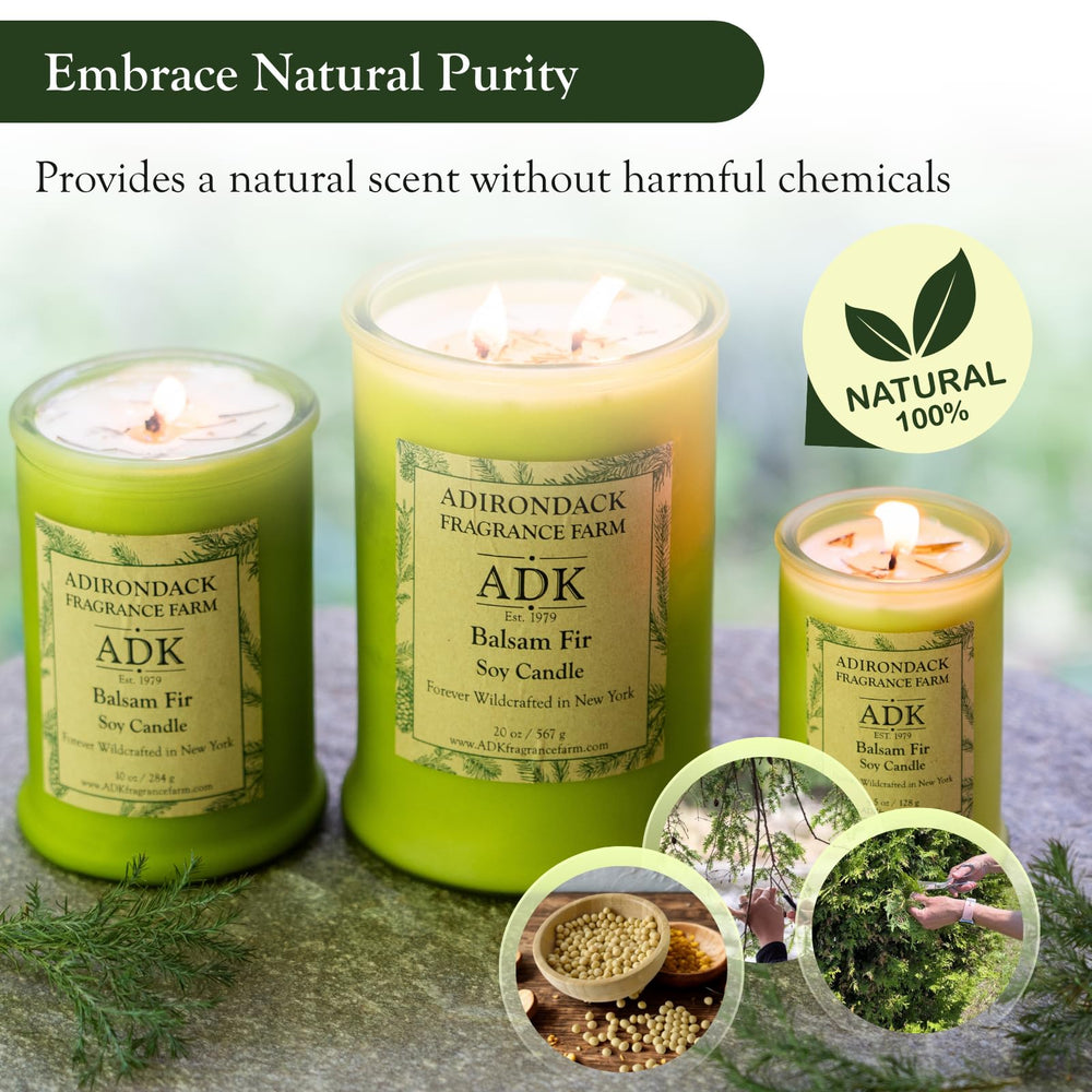 Adirondack Fragrance Farm ADK Balsam Fir Candle in a living room setting creates warmth.