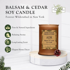 ADK balsam-cedar-scent-wax candle offers long-lasting fragrance for living spaces.