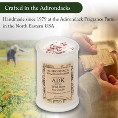 ADK Wild Rose Candle packaging emphasizes quality and long-lasting fragrance.