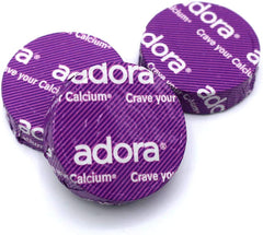 Adora Calcium packaging shows organic, kosher, non-GMO credentials for trust.