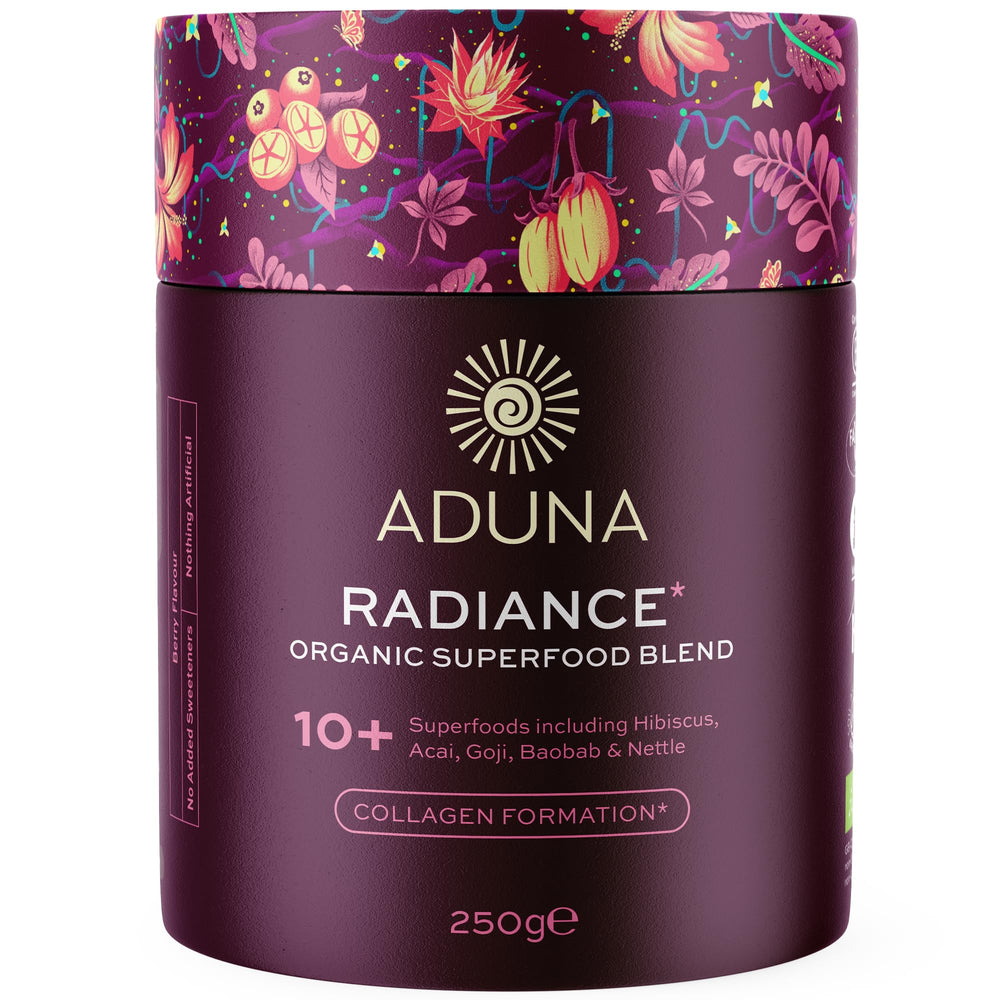 Aduna Radiance bottle pour for a radiant skin routine.