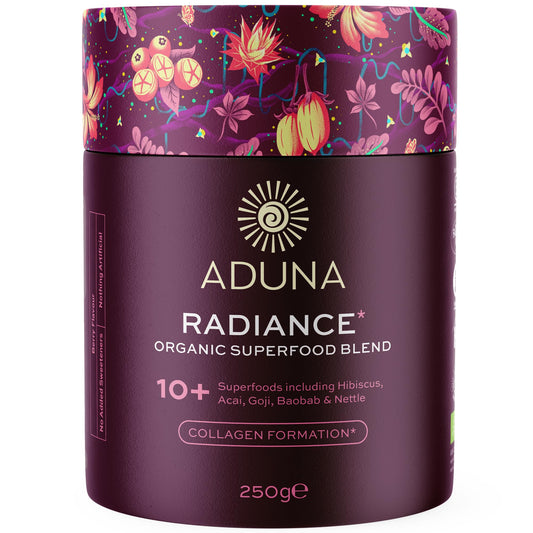 Aduna Radiance bottle pour for a radiant skin routine.