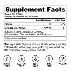 Pouring Advanced Amino Formula tablets for quick post-workout recovery guidance.