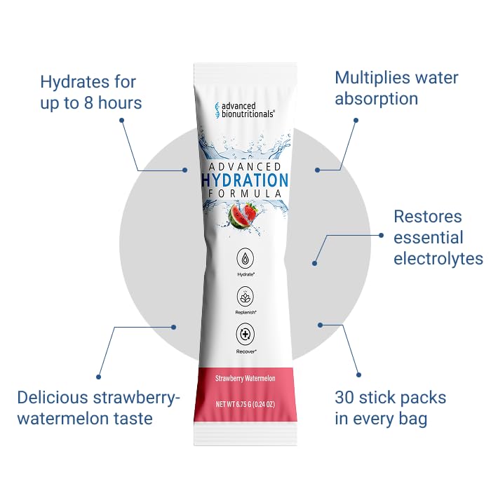 Advanced Bionutritionals hydration formula dissolving in water illustrates quick mix